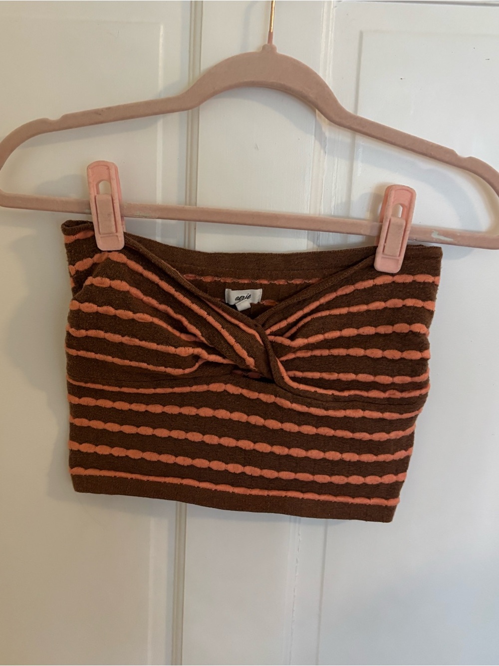 Aerie Brown & Peach Striped Twist Front Tube Top Size Medium